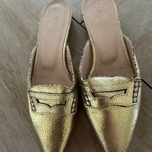 J. Crew Metallic Gold Pointed-Toe Slip-On Mule
